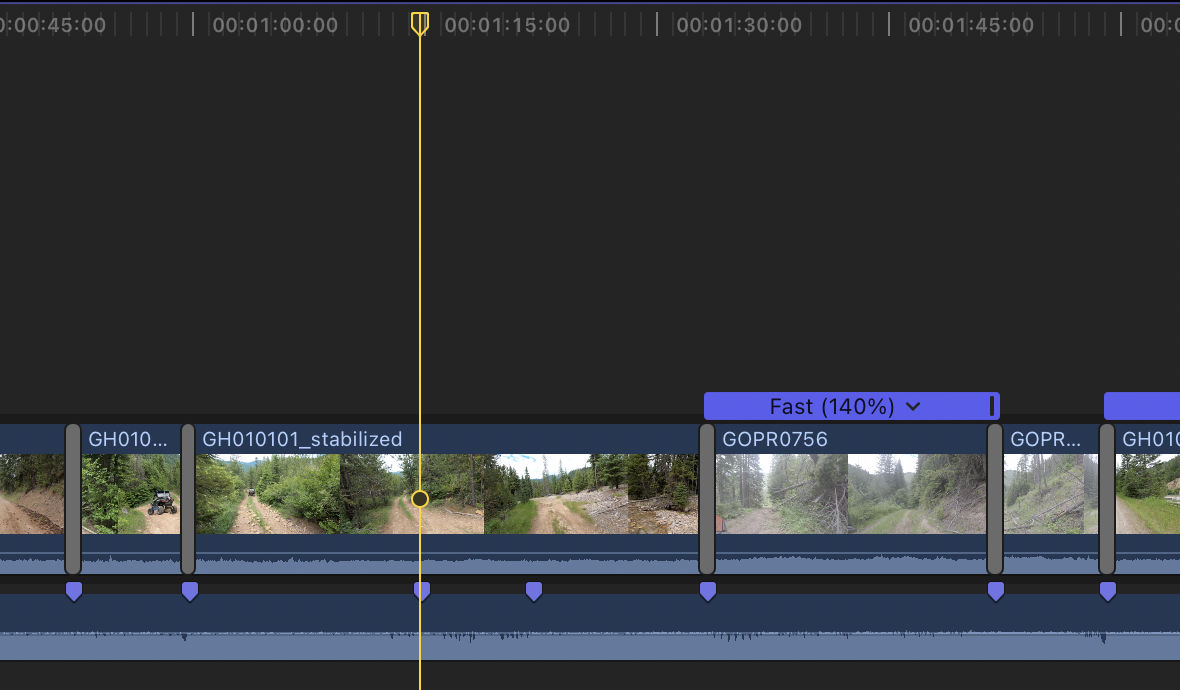 Screenshot of clips aligned to music markers